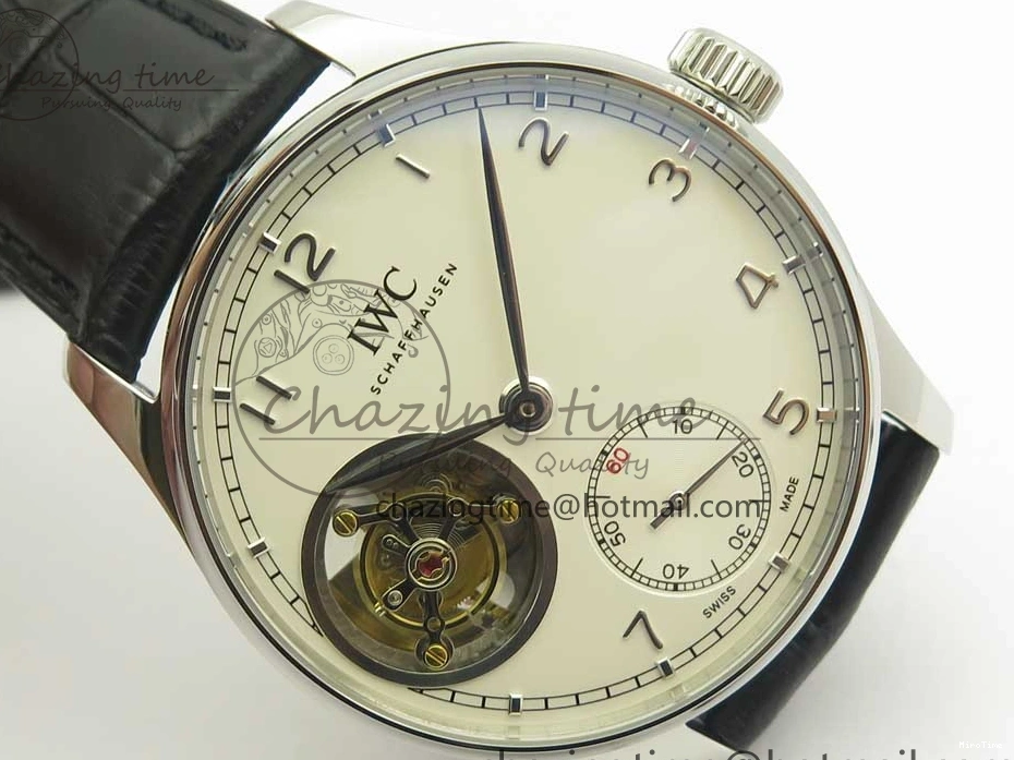 MIROTIME 1218 Efficient Portuguese Tourbillon IW5463 SS ZF Best Edition White Dial on Black Leather Strap 7170